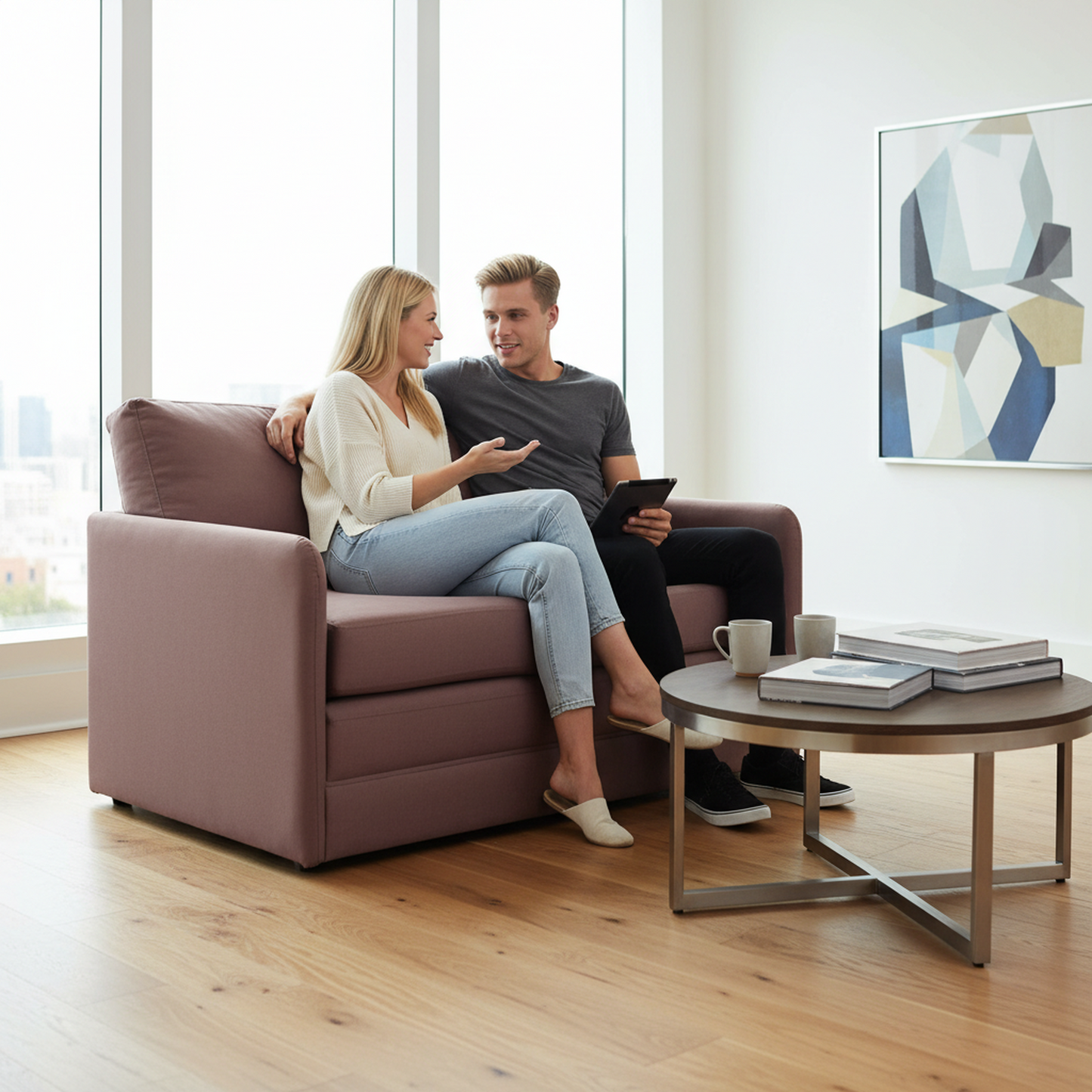 Kathy Collection Fabric Upholstered Modern Loveseat Sleeper Sofa