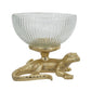Gold Lizard Pedestal Bowl Ribbed Glass Dish Decorative Home Accent