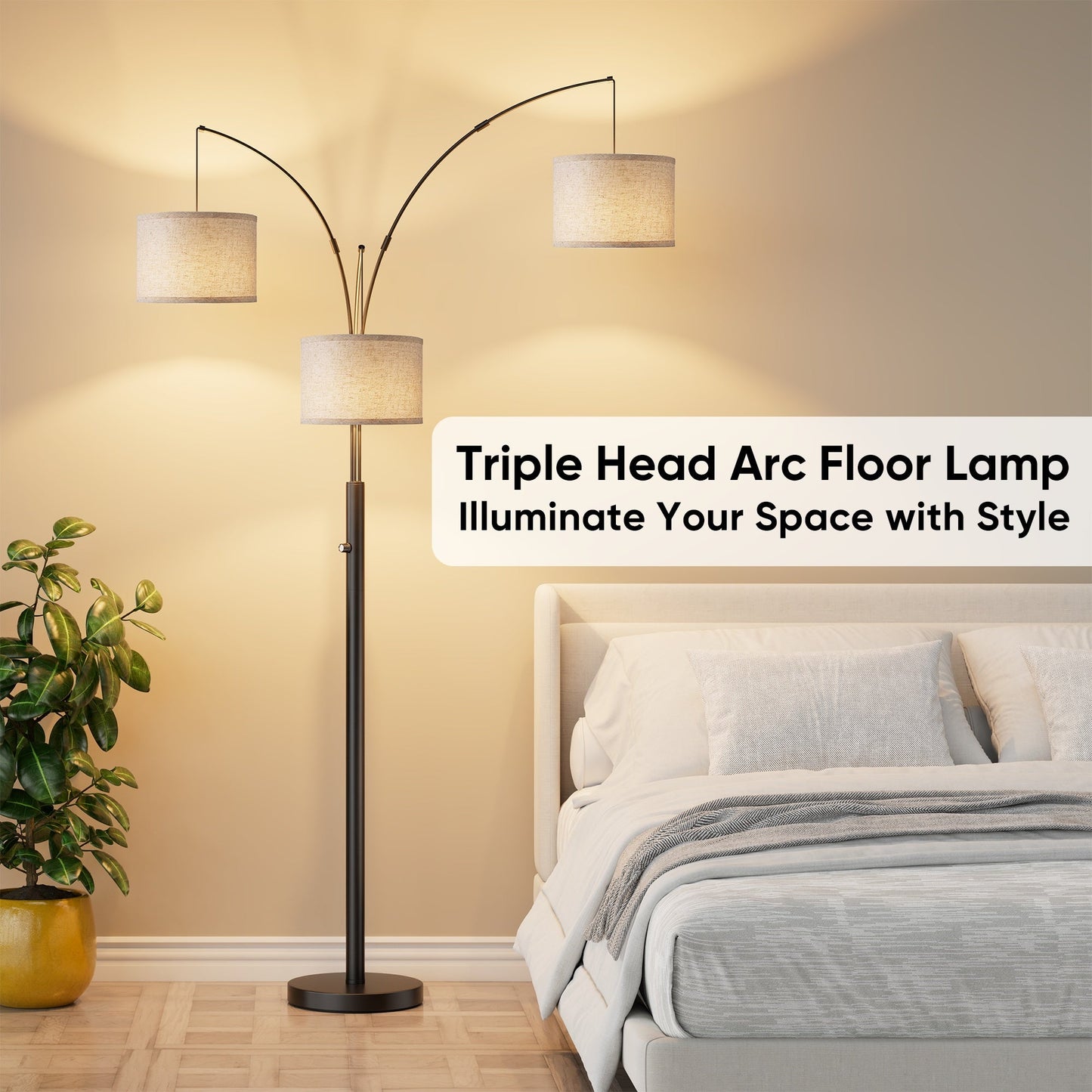 Dimmable Three-Head Floor Lamp with Color Temperature Control
