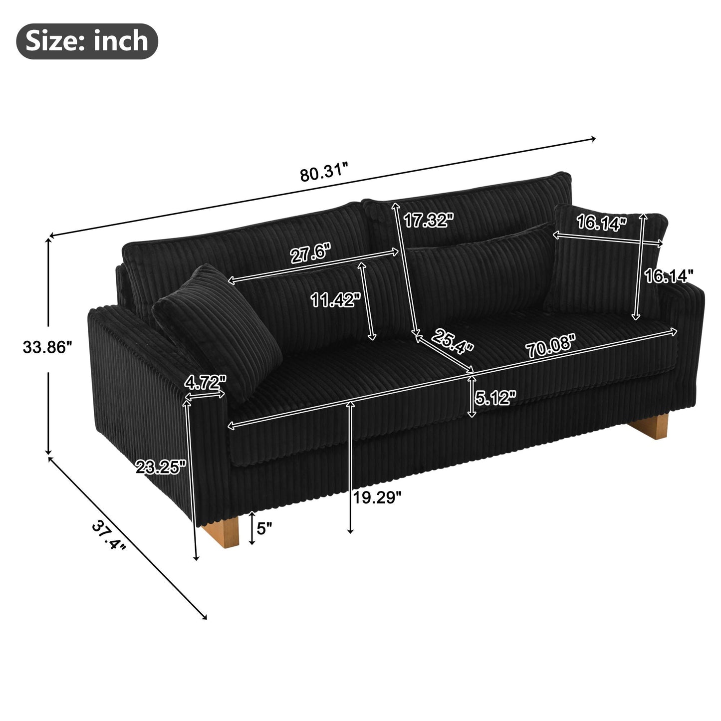 Modern Loveseat Sofa with Four Decorative Pillows Included
