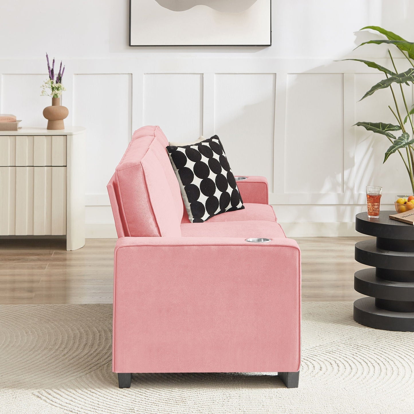 Modern Snowfleece 3-Seater Sofa with Built-In Cup Holders