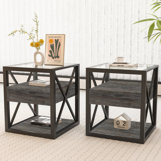 Set of 2 Modern End Tables with Drawer