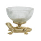 Gold Lizard Pedestal Bowl Ribbed Glass Dish Decorative Home Accent