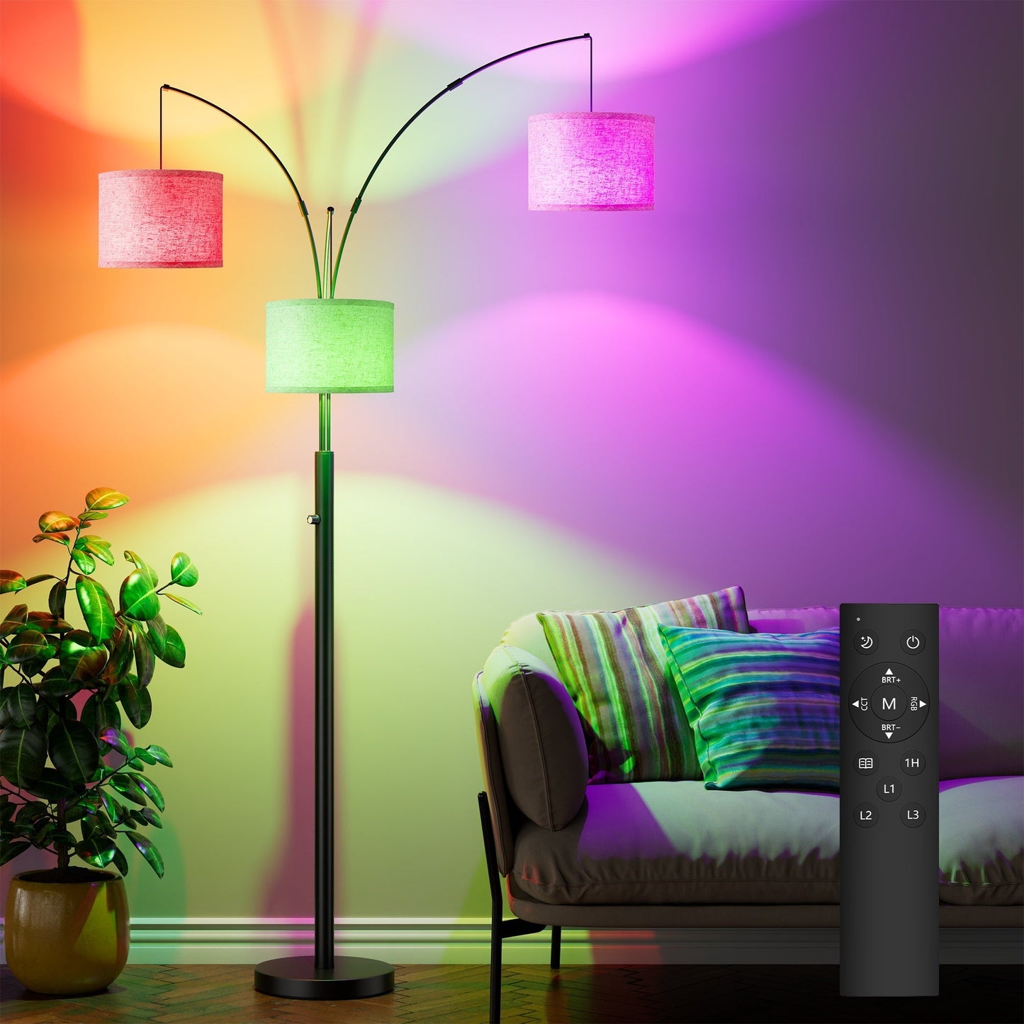 Dimmable Three-Head Floor Lamp with Color Temperature Control