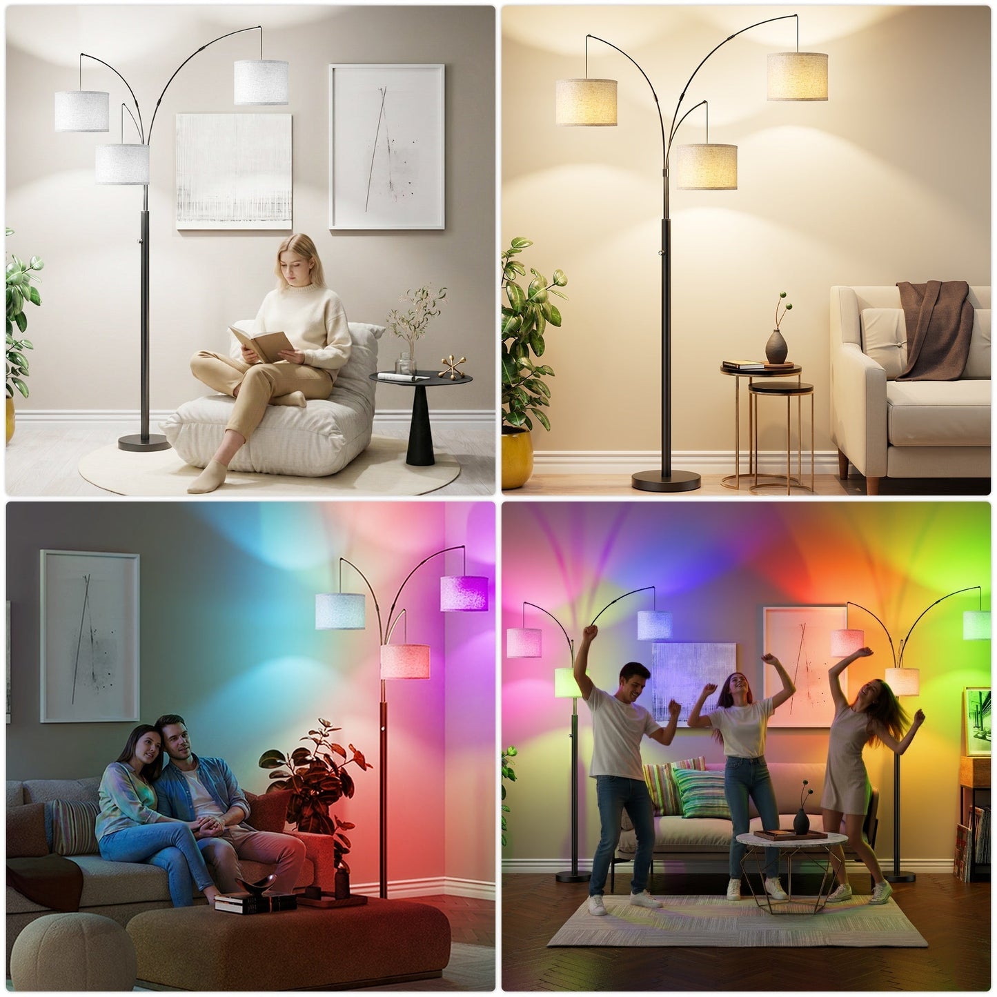 Dimmable Three-Head Floor Lamp with Color Temperature Control