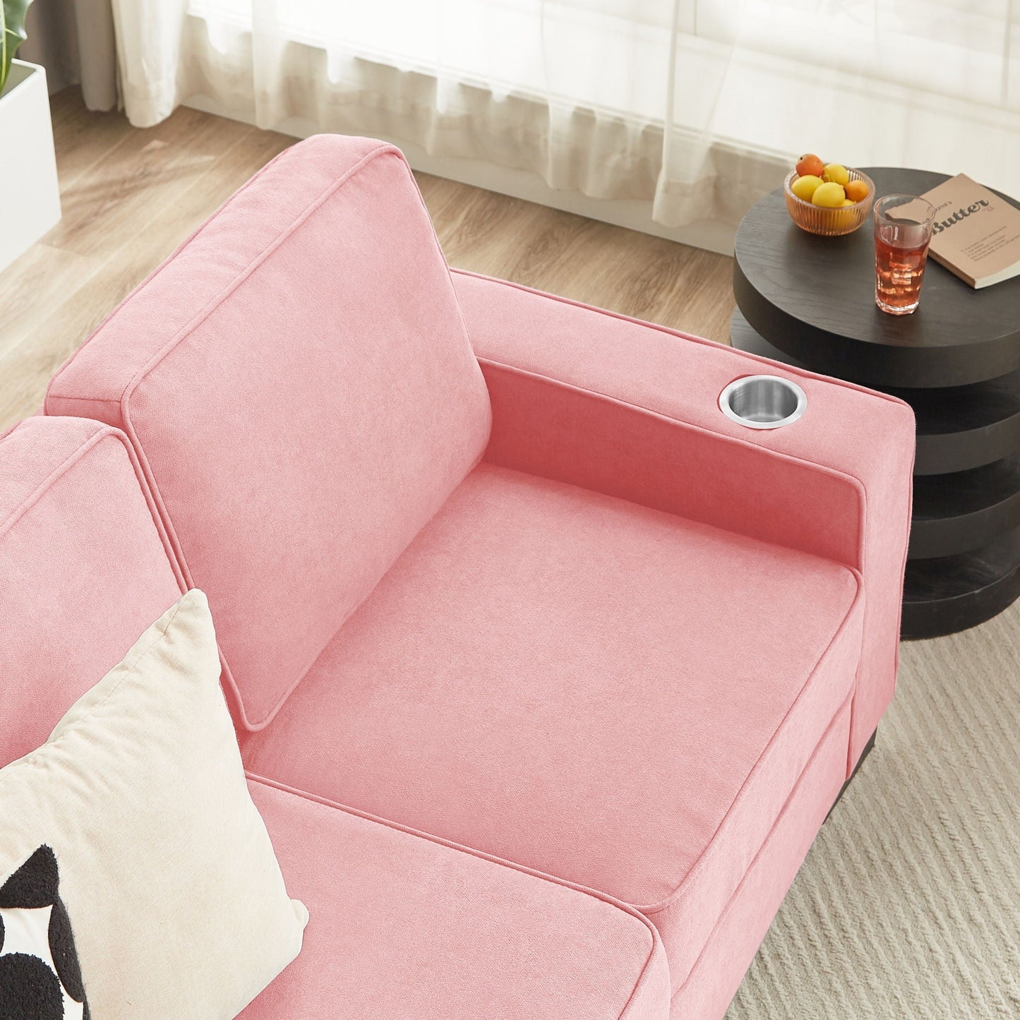 Modern Snowfleece 3-Seater Sofa with Built-In Cup Holders