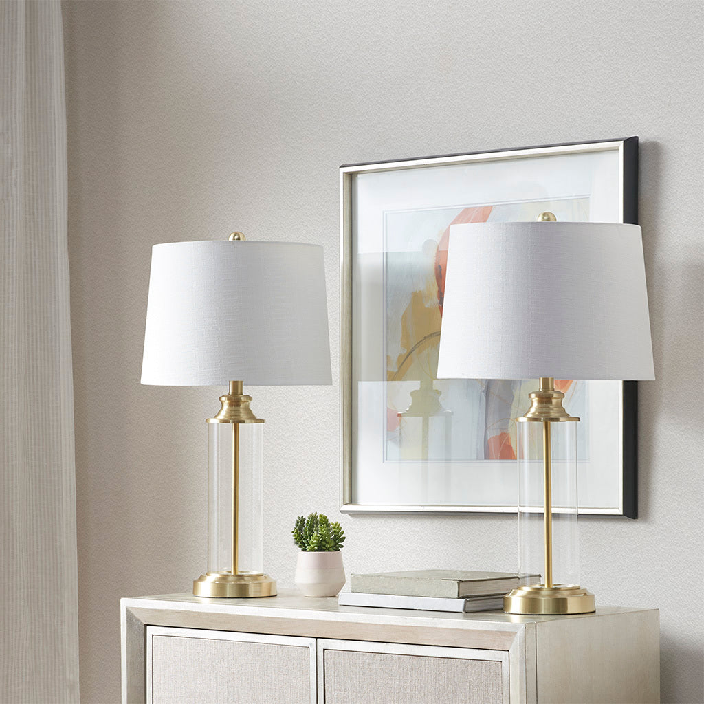 Clarity Glass Cylinder Table Lamps Set of Two