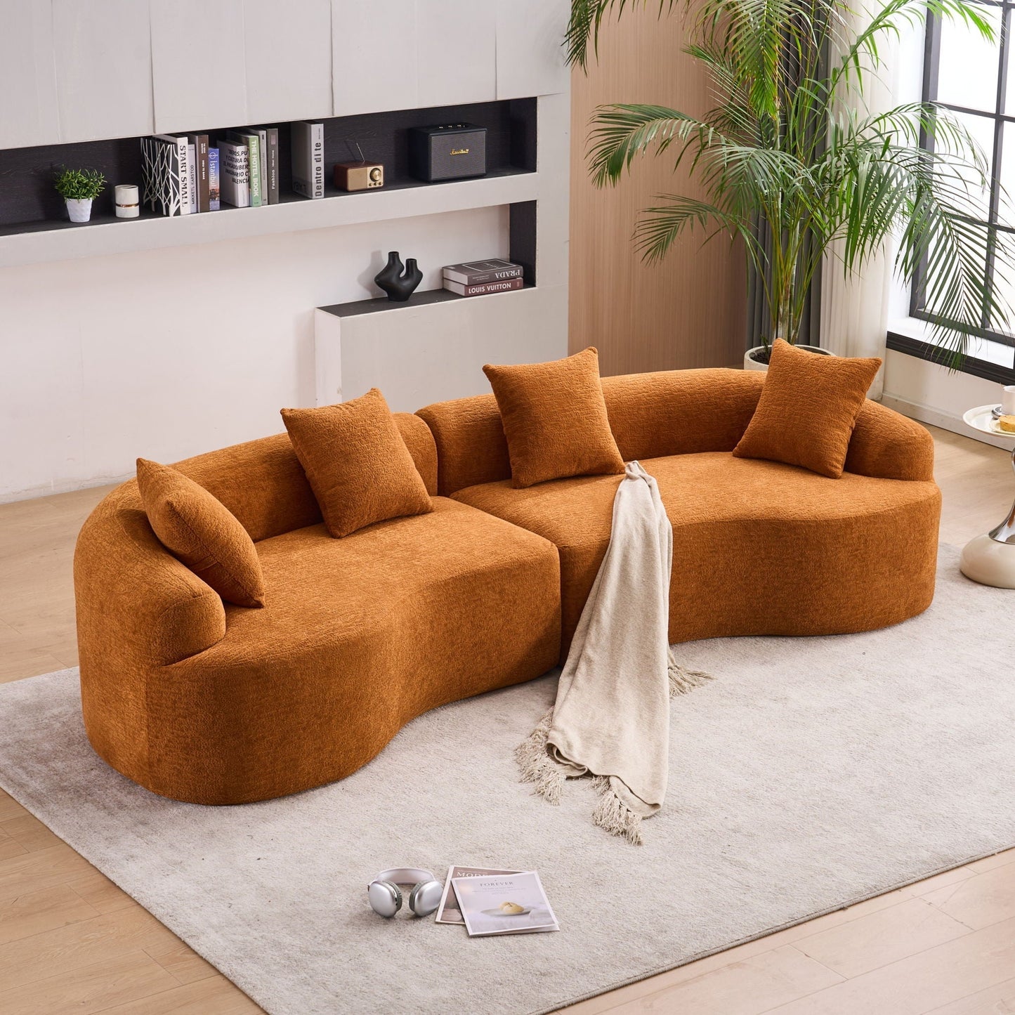 4-Seater Fabric Sofa with Sponge Cushions and Pillows