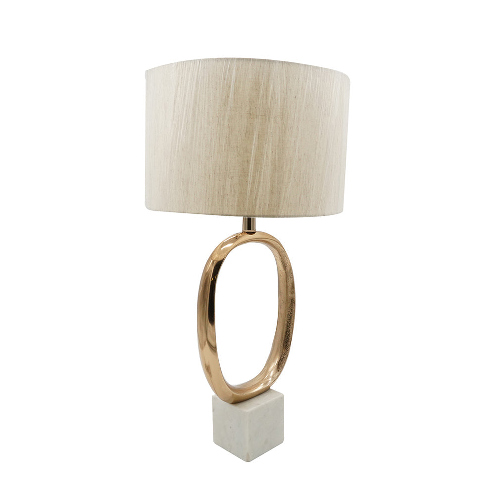Oval Cutout Metal Table Lamp with Linen Shade