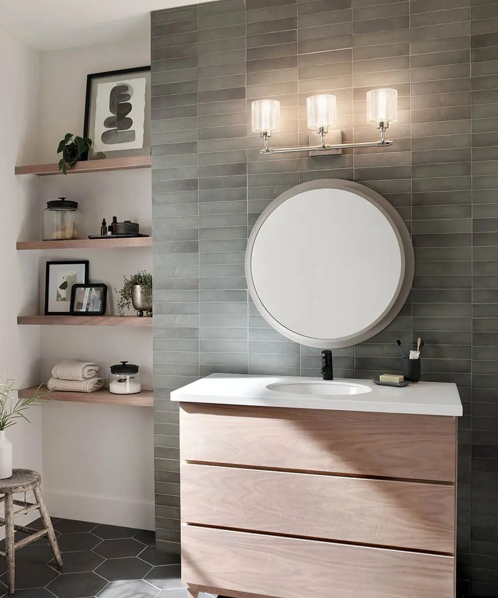 Chennai 30"W Premium Backlit LED Bathroom Vanity Wall Mirror, Satin Nickel Finish  by Kichler